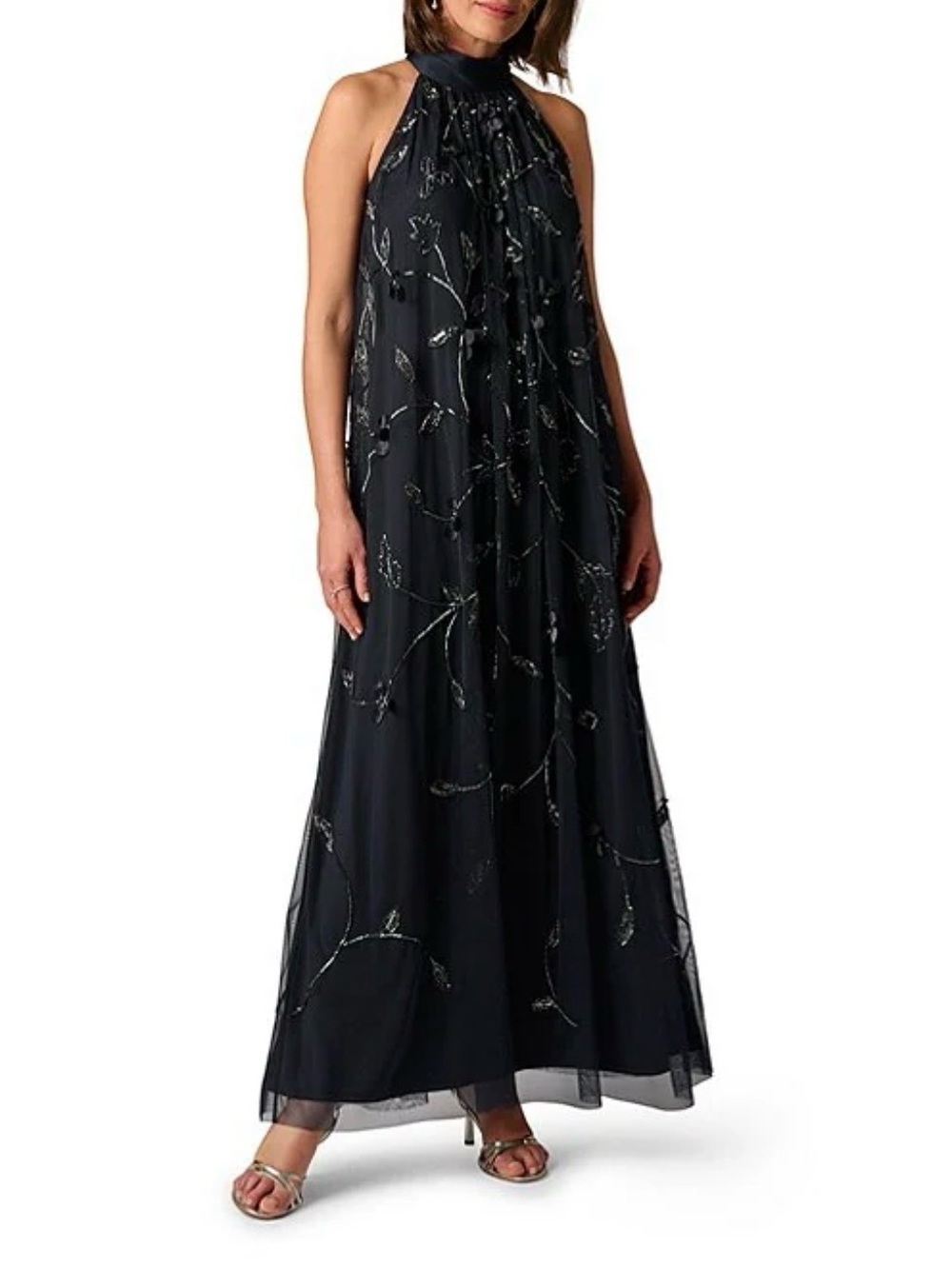 🖤 Adrianna Papell Beaded Trapeze Maxi Formal Dress - Midnight Black 🖤